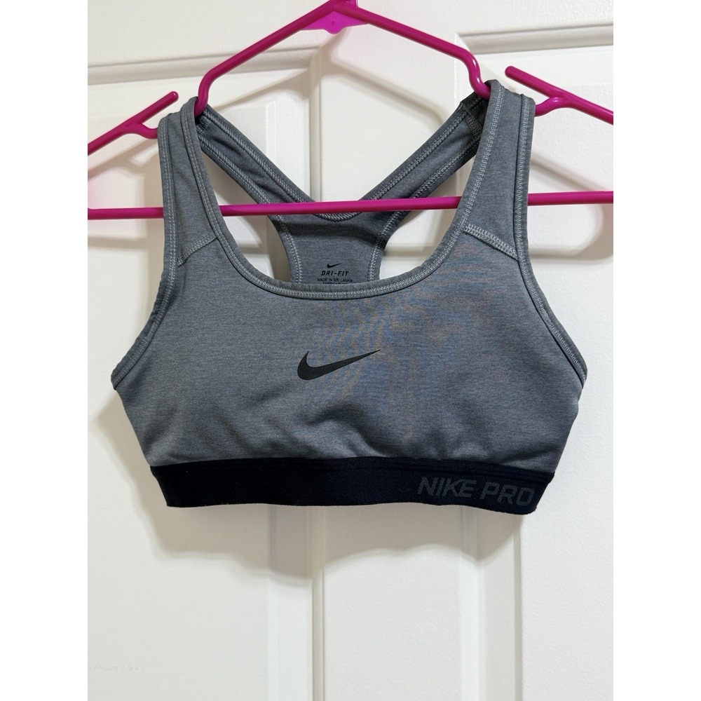 Nike Pro Dri-Fit Women's Classic Compression Padded Sports Bra Gray & Black XS